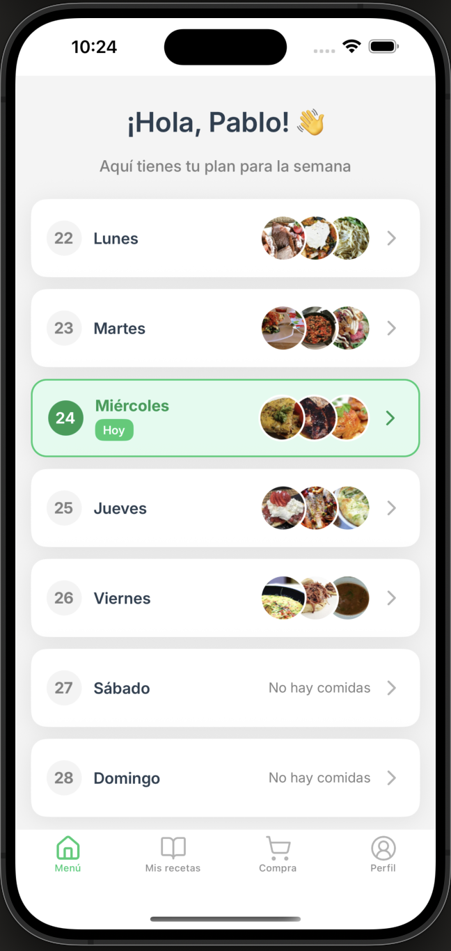 Vista previa de la funcionalidad: Menús semanales a tu medida