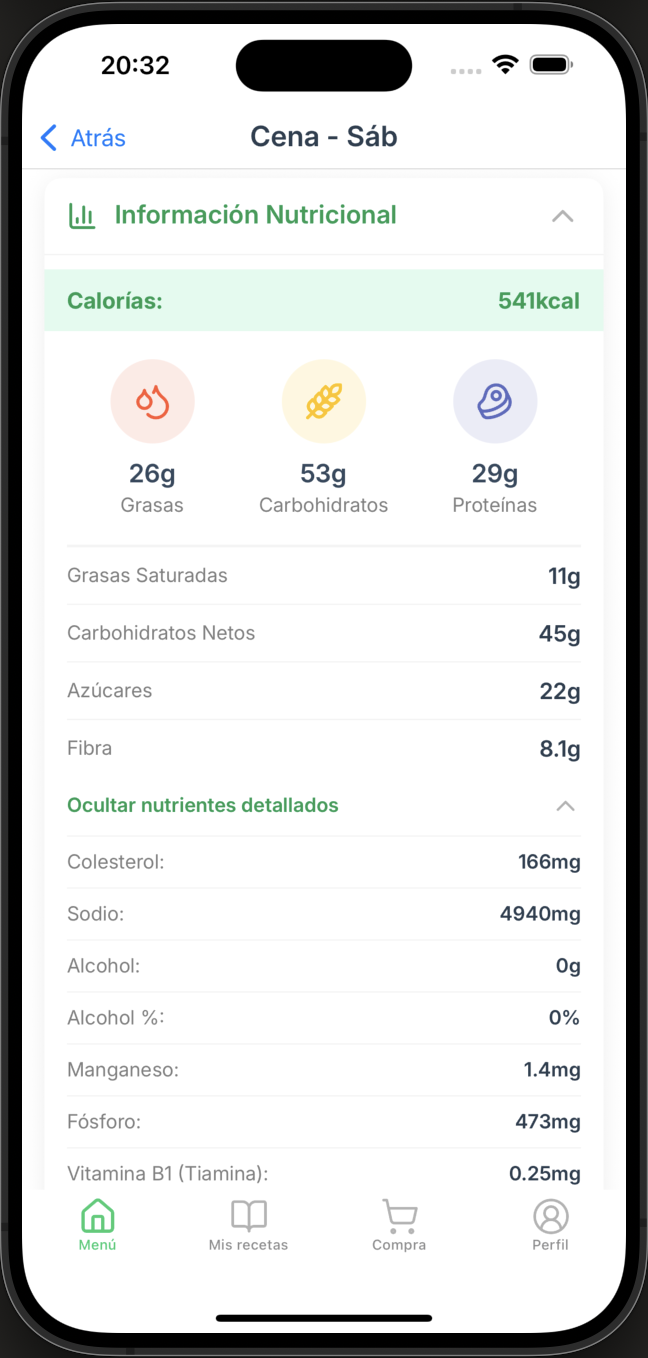 Vista previa de la funcionalidad: Tu nutrición, al detalle