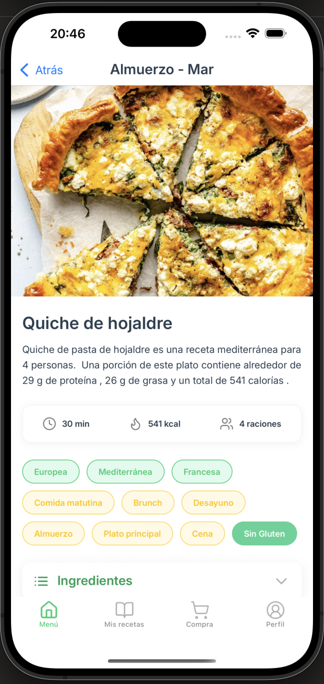 Vista previa de la funcionalidad: Recetas detalladas al alcance de tu mano